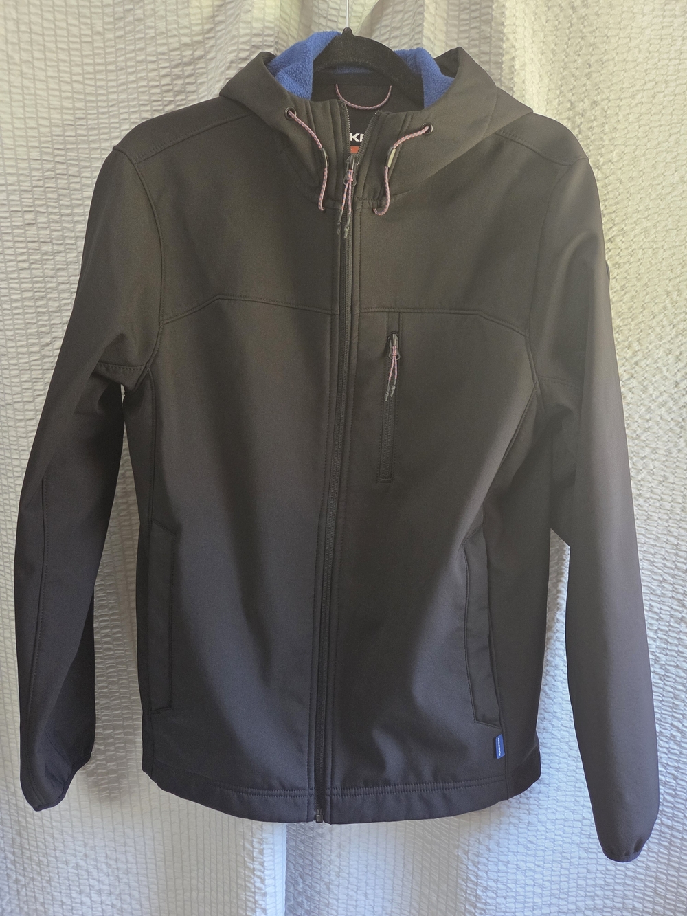 Hawke & Co Men's Black Hooded Softshell Jacket with Blue Lining